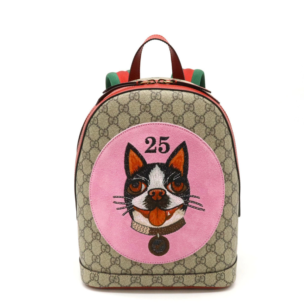 Gucci GG Supreme BOSCO appliqu dog backpack leather Beige Cream red